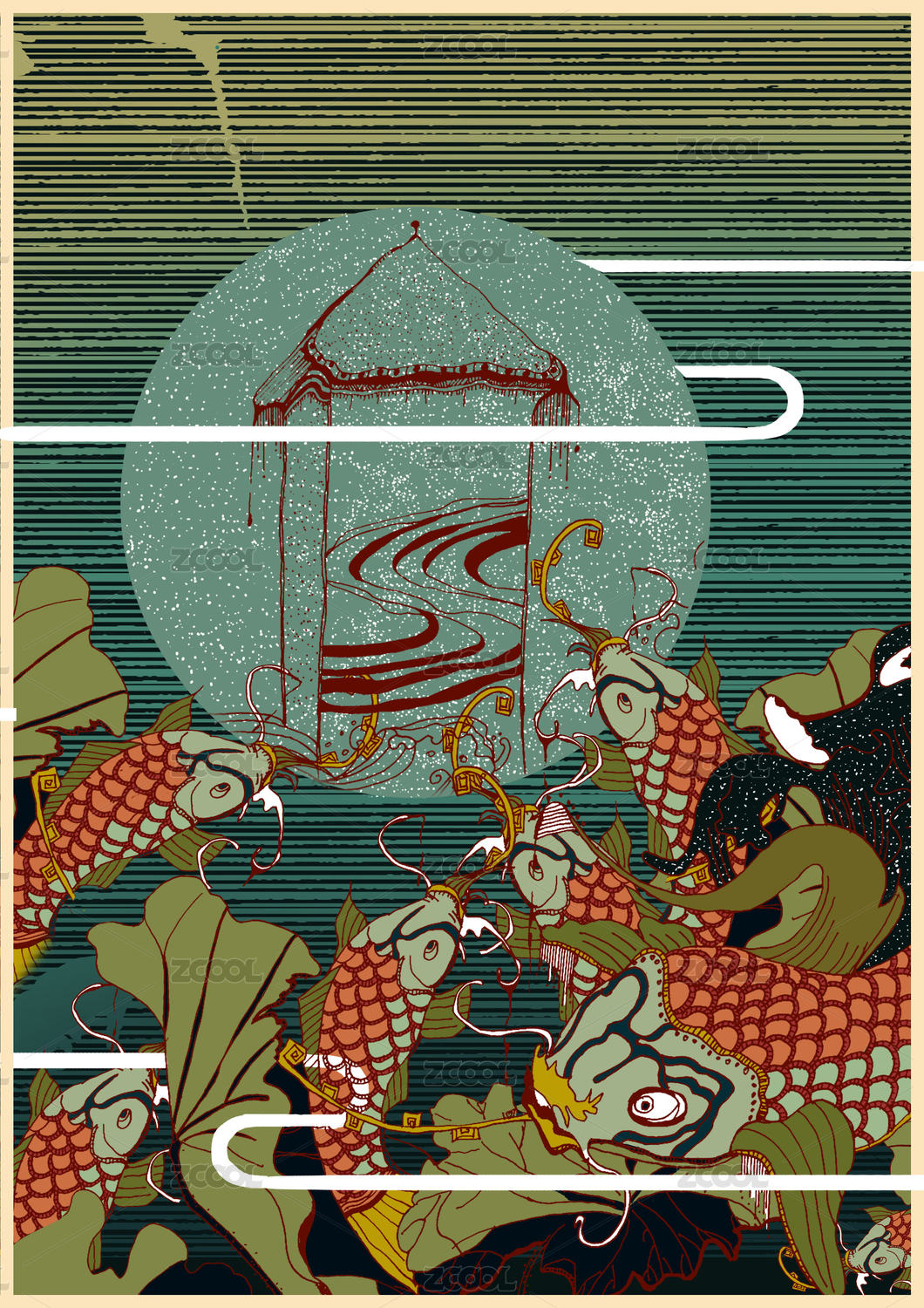 手绘插画-金鱼贺岁