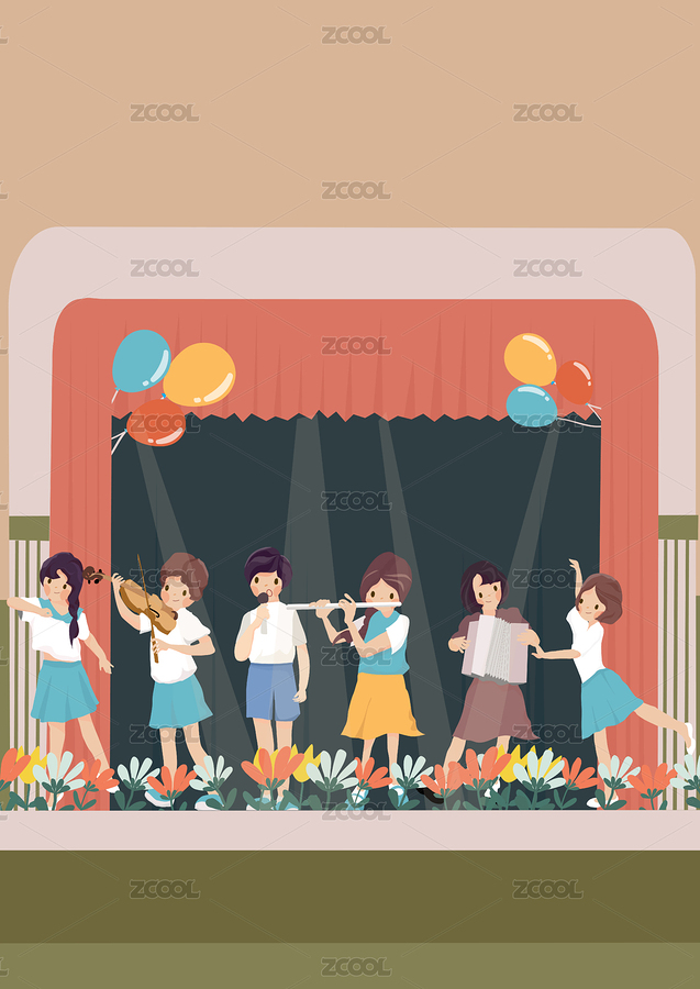 兒童節(jié)舞臺孩子表演節(jié)目矢量插畫豎版無字（主預覽-7840293） - 未分類 - 站酷設(shè)計師Connie康妮原創(chuàng)素材 - 站酷ZCOOL