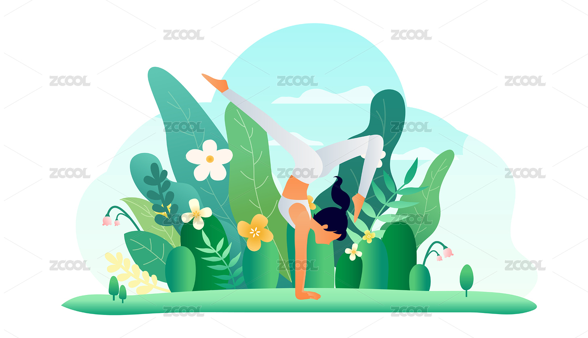 女孩在草地練習(xí)瑜伽鍛煉身體的健身養(yǎng)生插畫（主預(yù)覽-7171359） - 未分類 - 站酷設(shè)計(jì)師Anniebugu原創(chuàng)素材 - 站酷ZCOOL