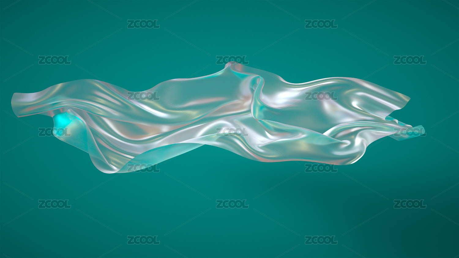 三维渲染的流动淡蓝色布料透明玻璃背景