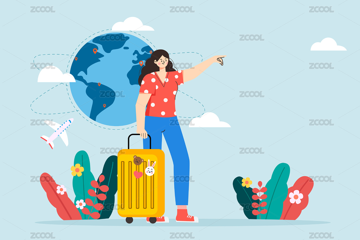 拉着行李箱去旅行的女孩矢量插画（主预览-5296053） - 未分类 - 站酷设计师jingzheer原创素材 - 站酷ZCOOL