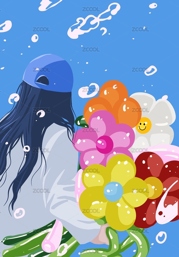 春天捧花的女生（主預(yù)覽-4033847） - 未分類 - 站酷設(shè)計(jì)師插畫師Enayaya原創(chuàng)素材 - 站酷ZCOOL