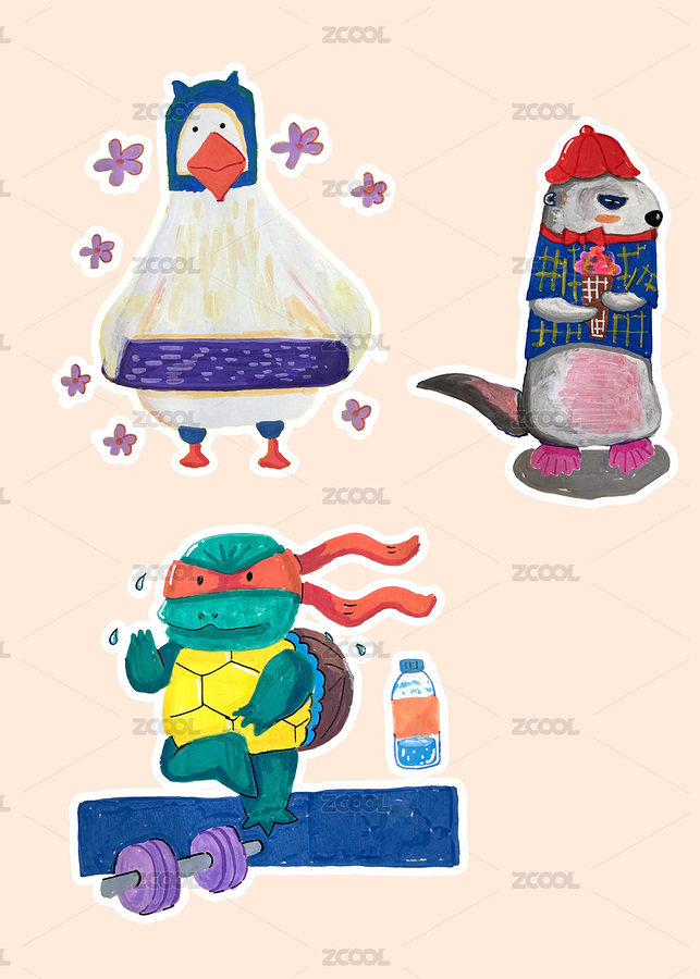 手繪動物貼紙圖案設(shè)計（主預覽-6437311） - 未分類 - 站酷設(shè)計師一撮怪獸灰原創(chuàng)素材 - 站酷ZCOOL