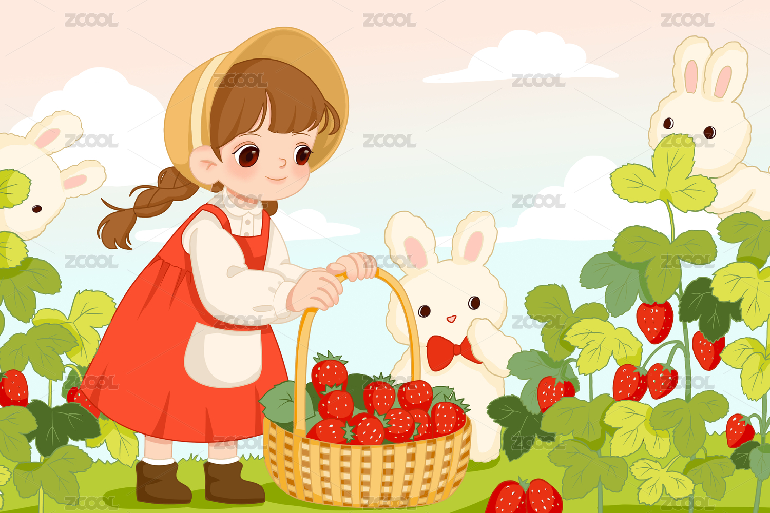 采草莓的女孩草莓包装