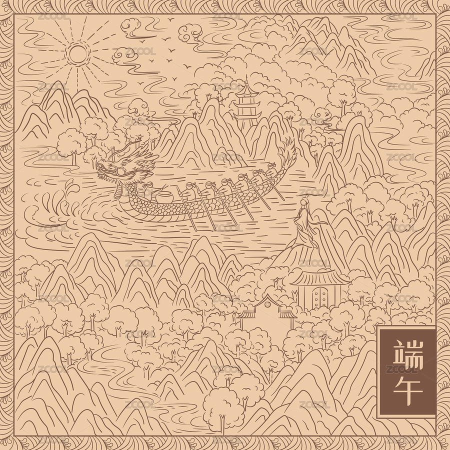 国风版画国潮端午节节日包装插画（主预览-7822270） - 未分类 - 站酷设计师清火栀麦片原创素材 - 站酷ZCOOL