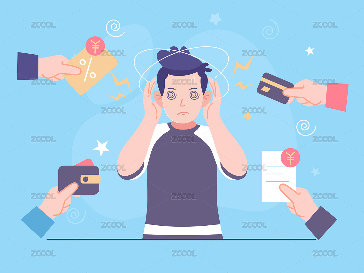 一個男生雙手抱頭四周是還款賬單矢量插畫（主預(yù)覽-2664881） - 未分類 - 站酷設(shè)計師扁豆君Dream原創(chuàng)素材 - 站酷ZCOOL