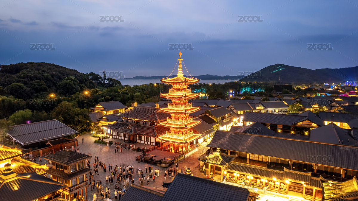 航拍無錫太湖湖畔拈花灣風(fēng)情小鎮(zhèn)夜景（主預(yù)覽-12023545） - 未分類 - 站酷設(shè)計(jì)師feichangbaoquan原創(chuàng)素材 - 站酷ZCOOL