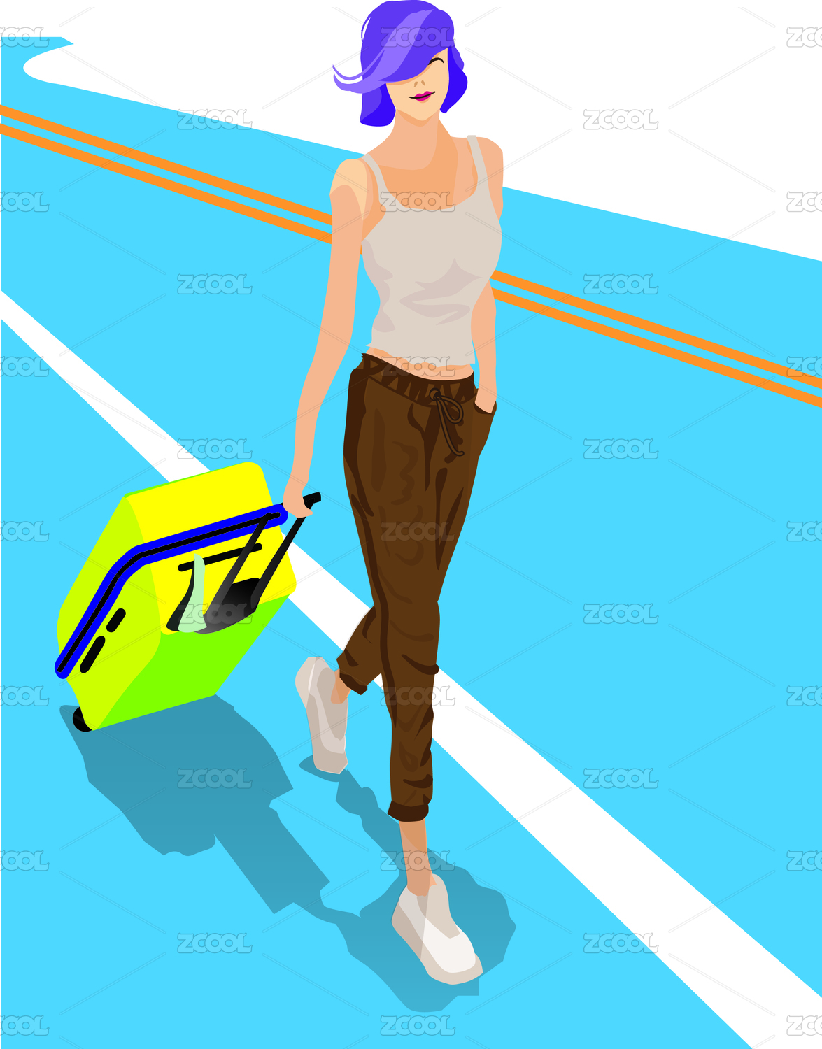 illustration girl with Suitcase
