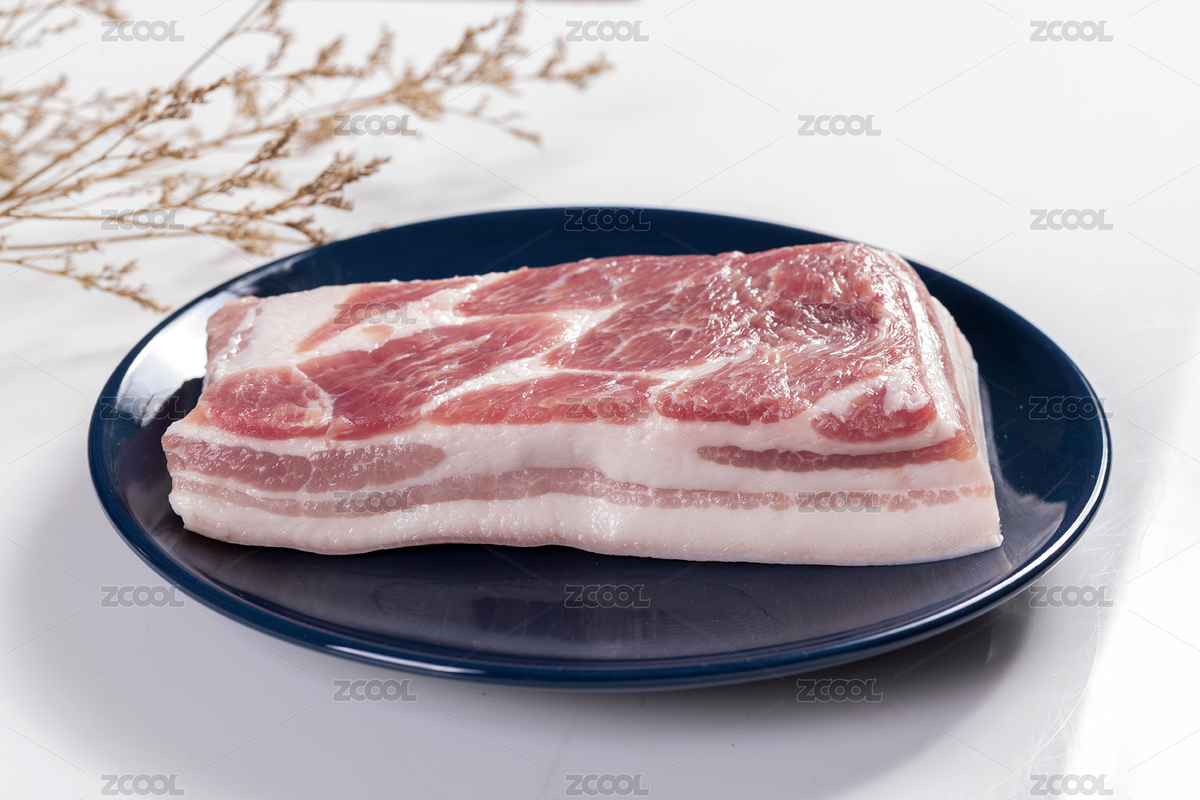 新鮮的一塊五花豬肉擺放在藍(lán)色盤子中（主預(yù)覽-8377479） - 未分類 - 站酷設(shè)計(jì)師金翅大鵬原創(chuàng)素材 - 站酷ZCOOL
