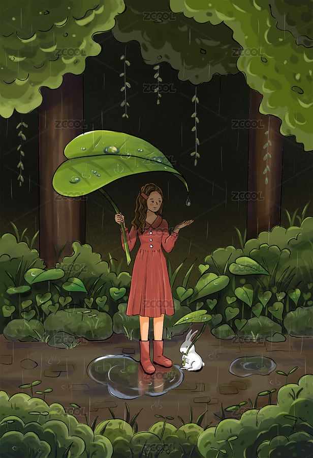 宮崎俊風(fēng)插畫雨夜中的紅衣少女（主預(yù)覽-2906368） - 未分類 - 站酷設(shè)計(jì)師小山插畫原創(chuàng)素材 - 站酷ZCOOL