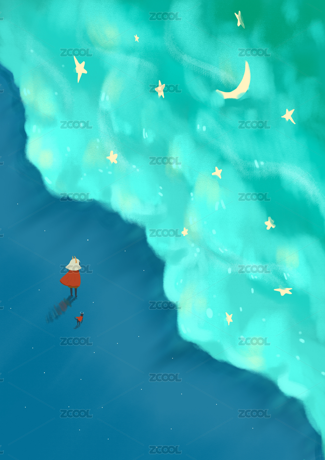 绘本CD封面背景素材蓝色大海星空
