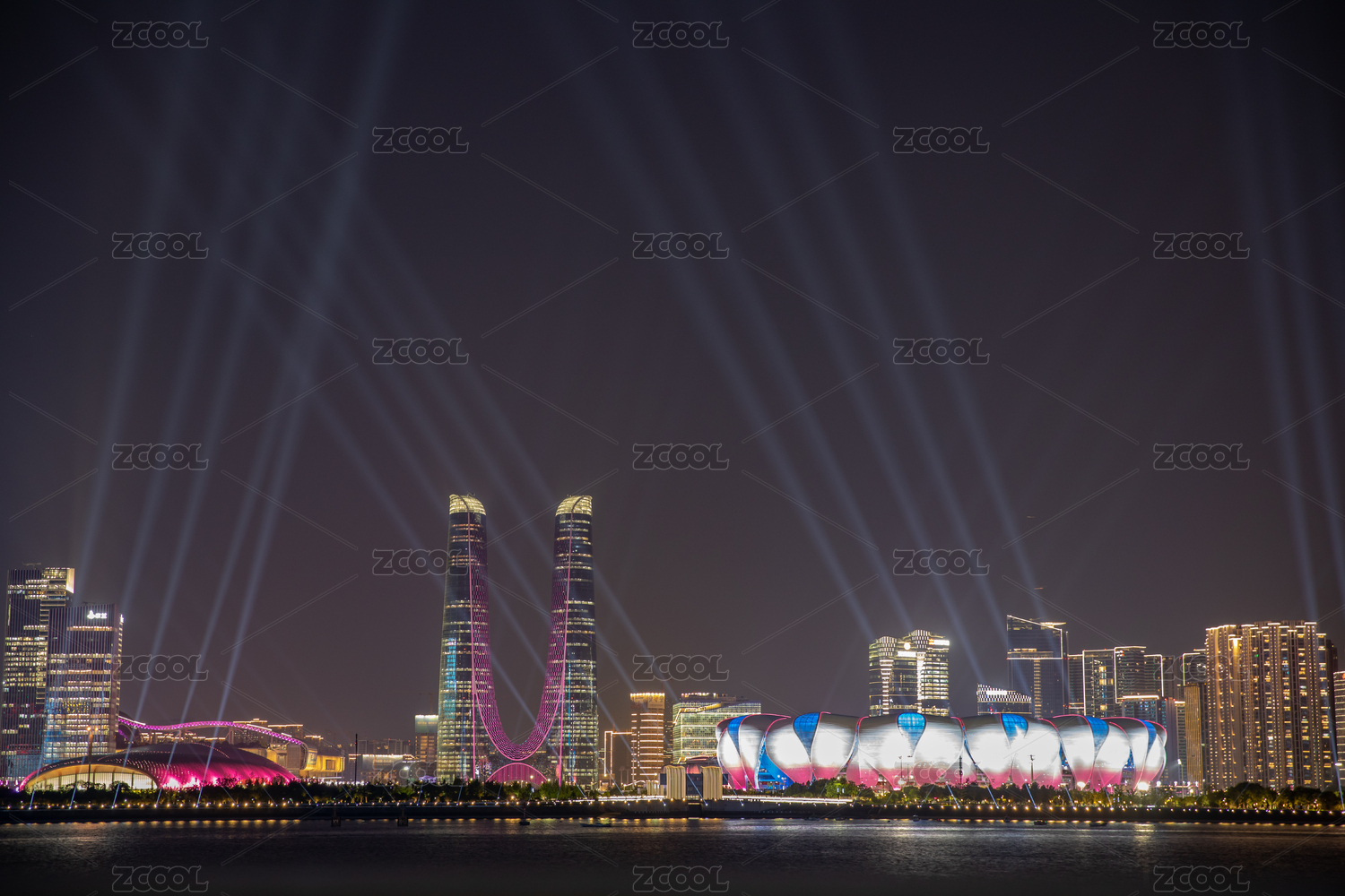 杭州亚运会灯光秀 奥体中心 杭州之门夜景