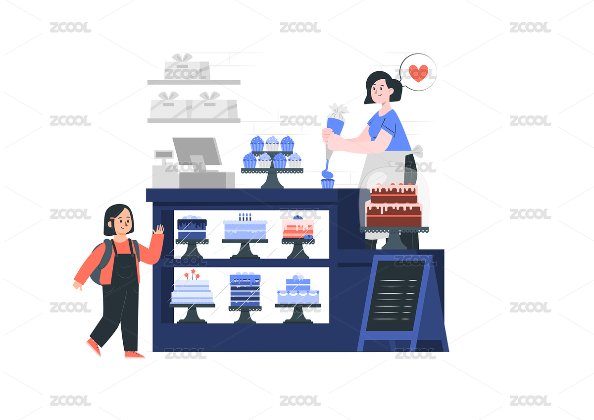 蛋糕店插画（主预览-1282668） - 未分类 - 站酷设计师半大星原创素材 - 站酷ZCOOL