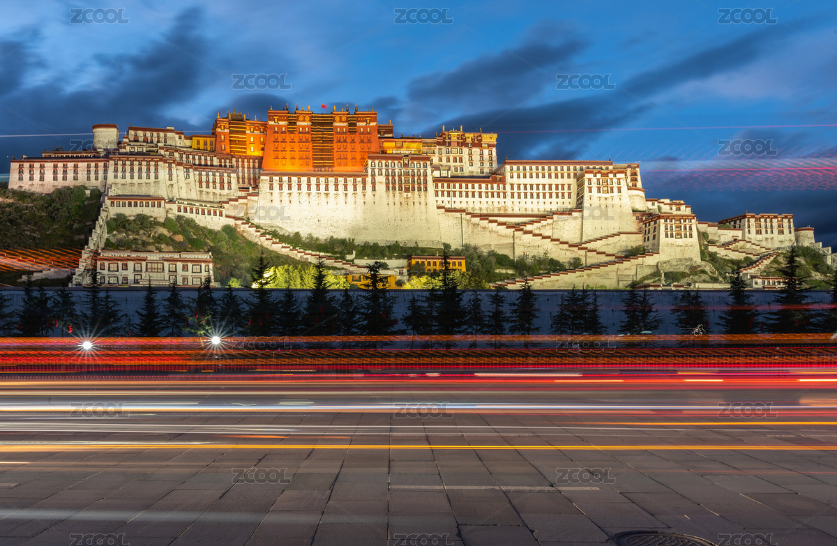 中國西藏拉薩布達拉宮夜景及道路上的燈軌（主預覽-2342000） - 未分類 - 站酷設計師kfeng666原創(chuàng)素材 - 站酷ZCOOL