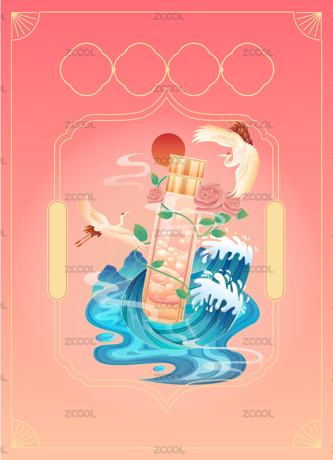 中国风化妆品香水包装插画