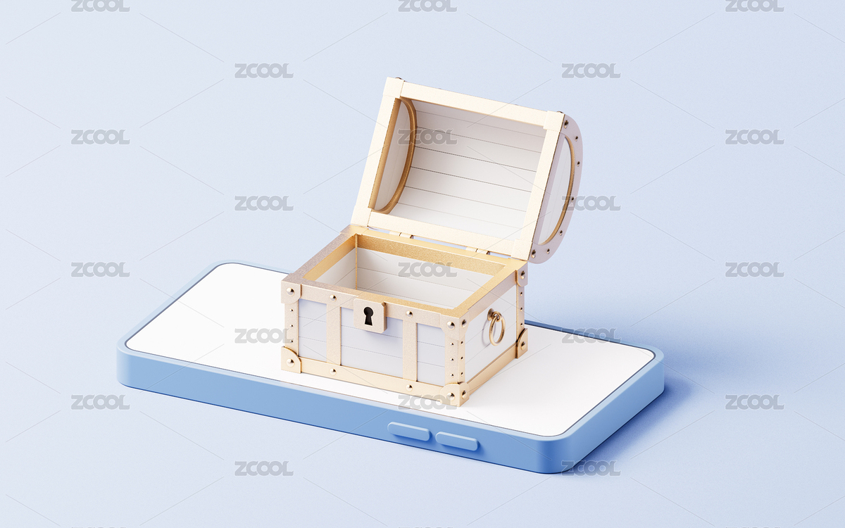 卡通風(fēng)格黃金寶箱寶藏與手機(jī)三維渲染（主預(yù)覽-6656610） - 未分類 - 站酷設(shè)計(jì)師VinkFan原創(chuàng)素材 - 站酷ZCOOL