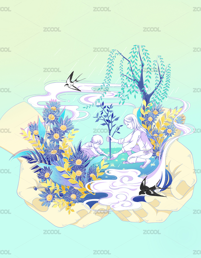 春天亲子种树活动插画（主预览-8961462） - 未分类 - 站酷设计师咖啡不加糖_原创素材 - 站酷ZCOOL