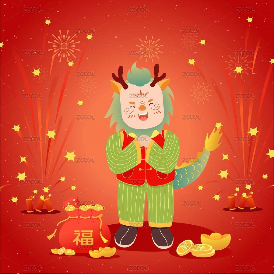 新年卡通龙跨年拜年福袋红包金币元宝金融理（主预览-998574） - 未分类 - 站酷设计师来自Cx330原创素材 - 站酷ZCOOL