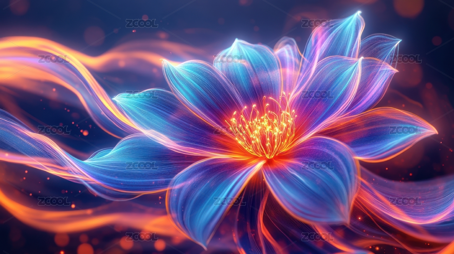 花朵花瓣绽放科技背景抽象数字艺术插画
