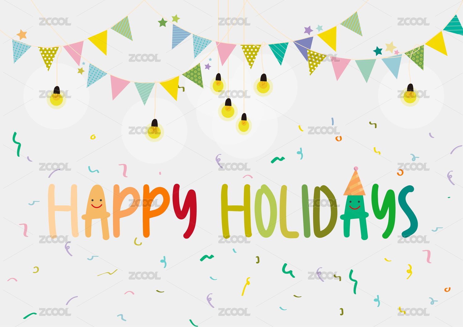 happyholidays三角彩旗小灯