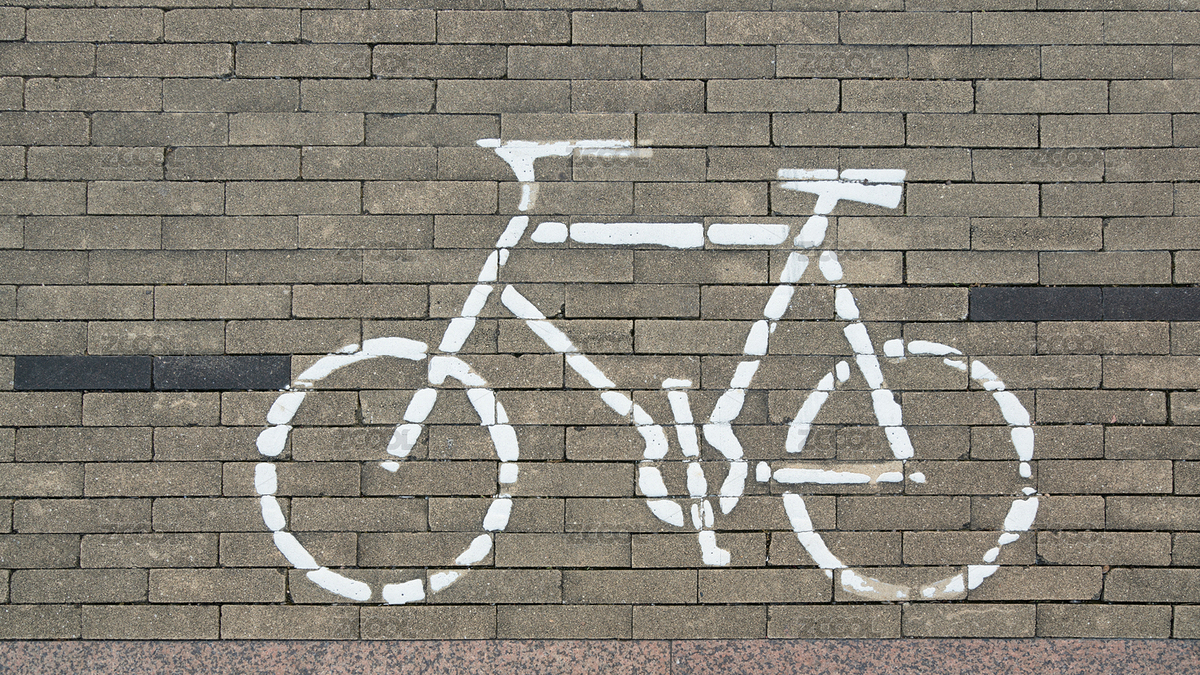 戶外無人石磚路面上的自行車標志（主預覽-6418285） - 未分類 - 站酷設計師阿信Photo原創(chuàng)素材 - 站酷ZCOOL