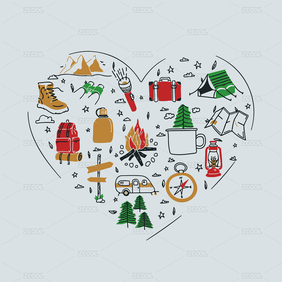 桃心形露營篝火房車指南針元素的徽章（主預(yù)覽-5408444） - 未分類 - 站酷設(shè)計師huarong666原創(chuàng)素材 - 站酷ZCOOL