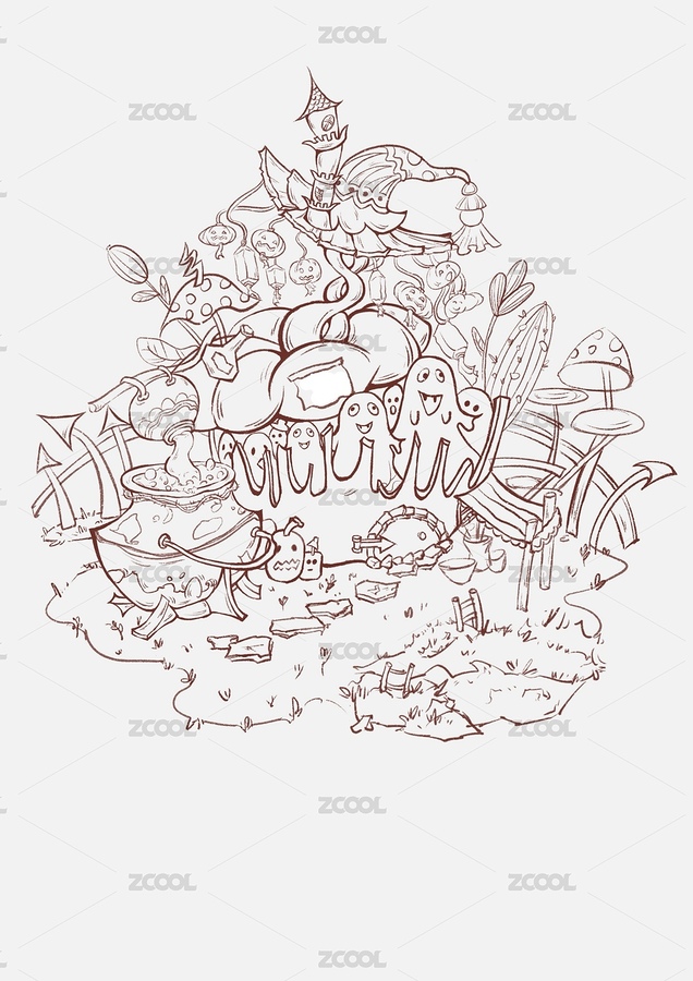 商业插画-小场景线稿（主预览-2562164） - 未分类 - 站酷设计师Zyiin原创素材 - 站酷ZCOOL
