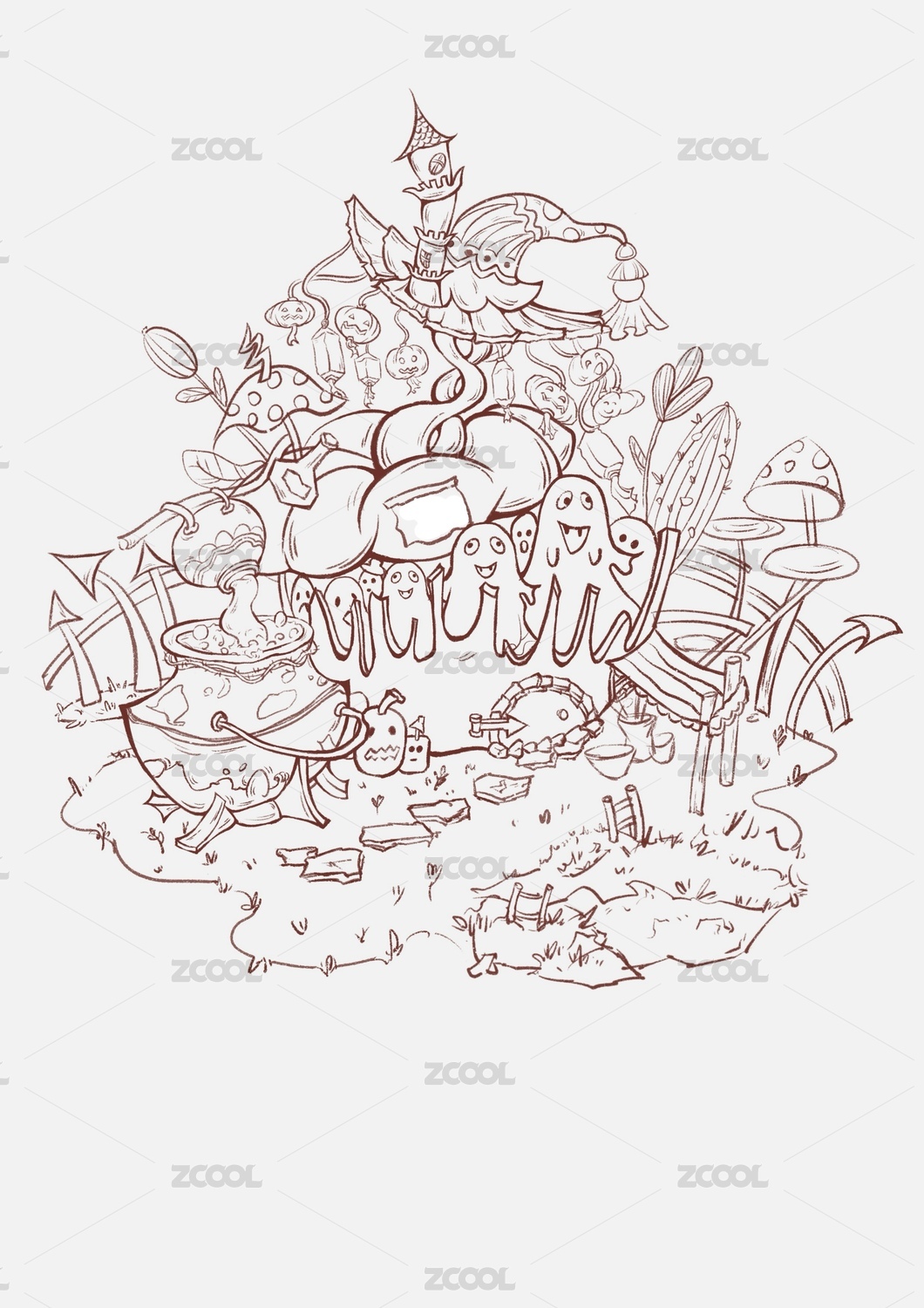 商业插画-小场景线稿