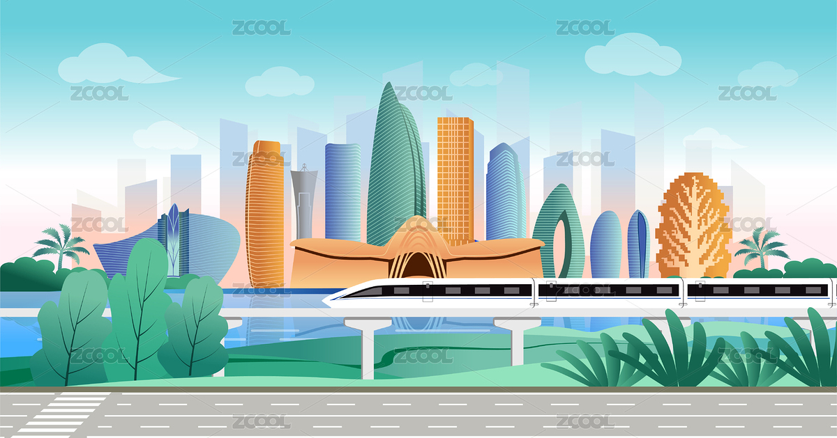 中国海南省三亚市商务城市彩色天际线插画（主预览-8748056） - 未分类 - 站酷设计师chuangmei2008原创素材 - 站酷ZCOOL