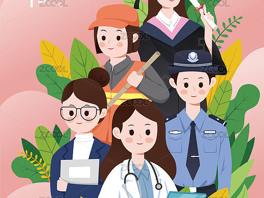 五个女人的妇女节插画