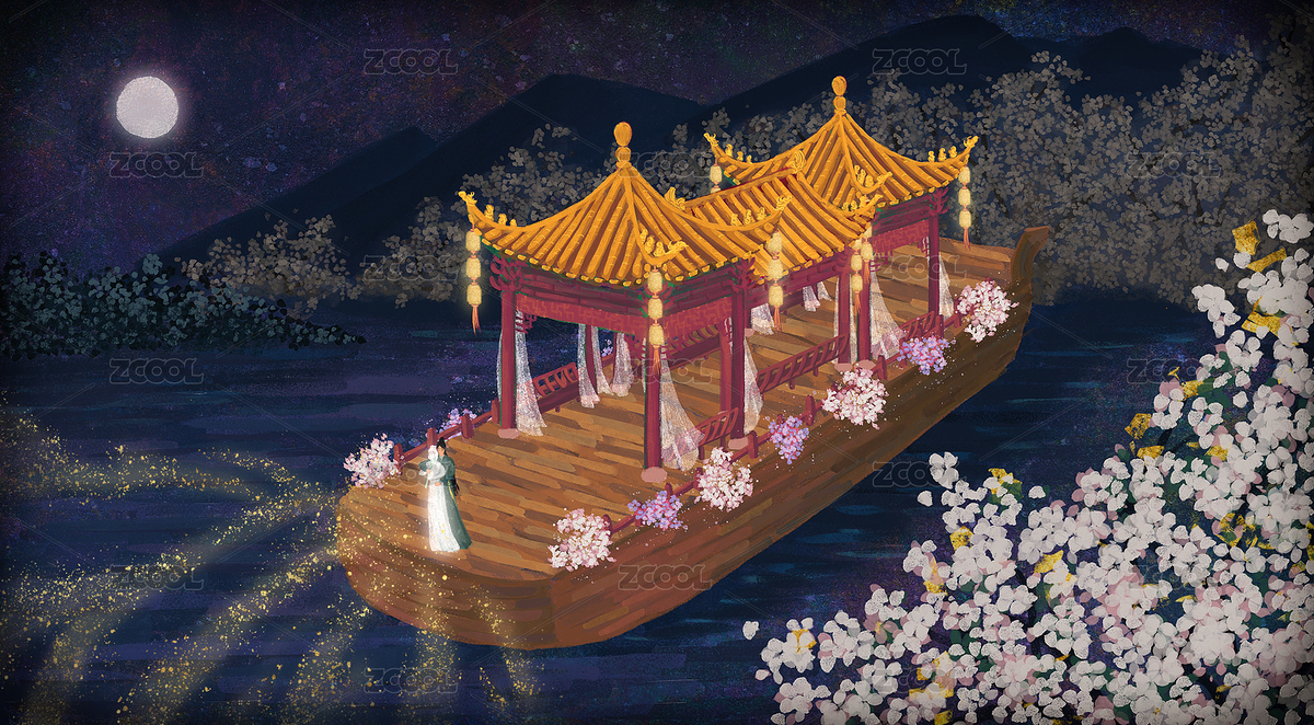 花船吹簫（主預(yù)覽-7587807） - 未分類 - 站酷設(shè)計師畫師曉夢原創(chuàng)素材 - 站酷ZCOOL