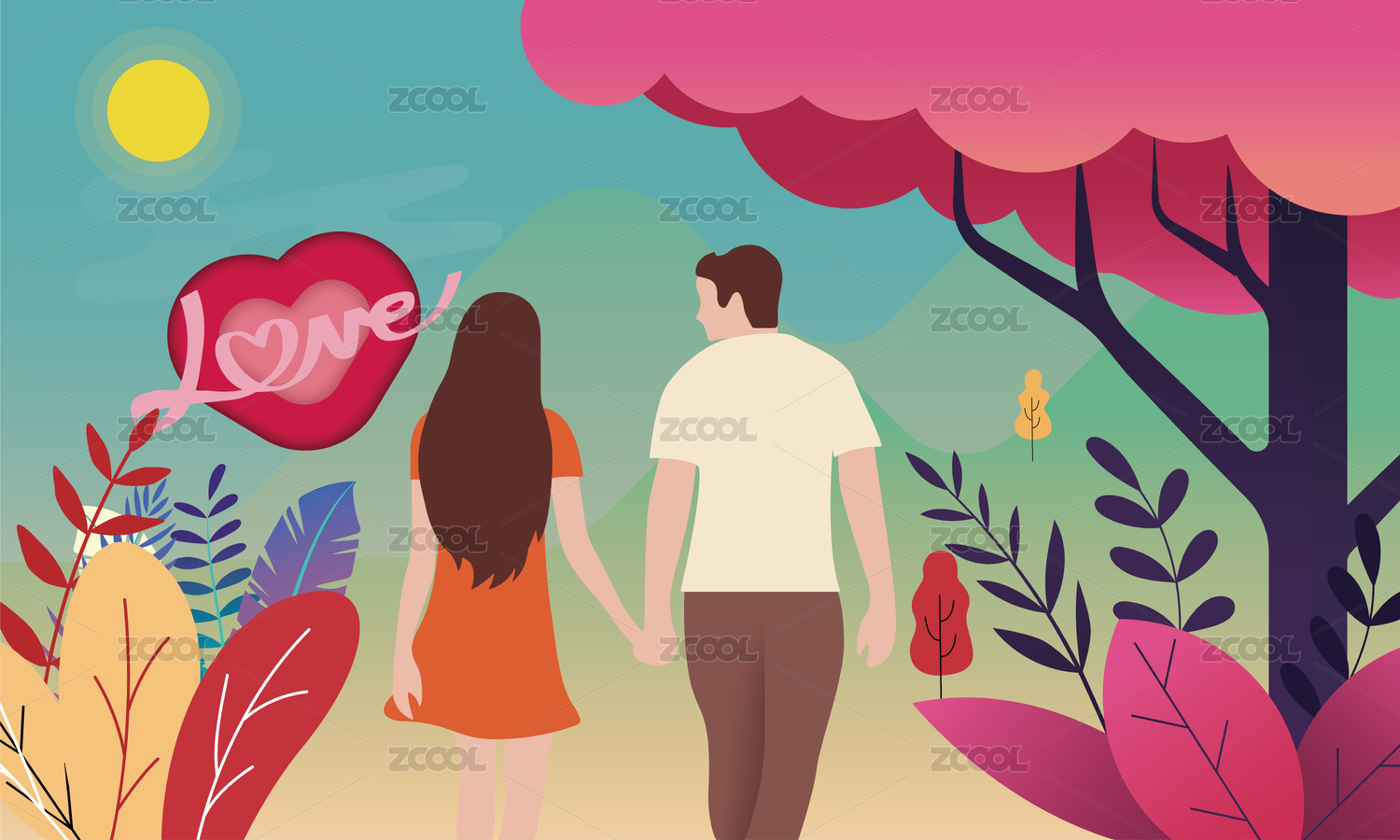 Posters valentines day greetings .Vector illustration of a couple in love. Wallpaper flyers invitation poster brochure banner.