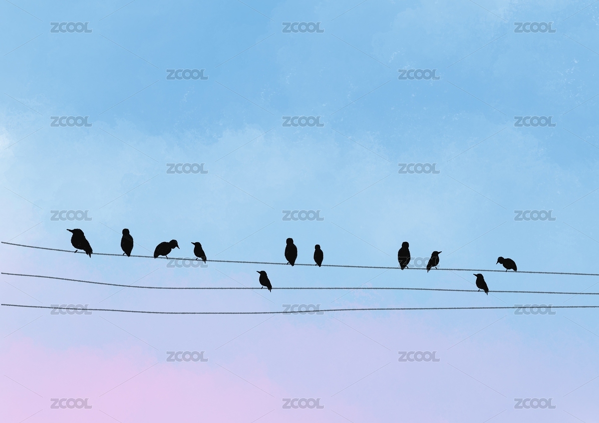 窗外的电线上面站着一群鸟儿（主预览-7355709） - 未分类 - 站酷设计师胡籽鱼原创素材 - 站酷ZCOOL