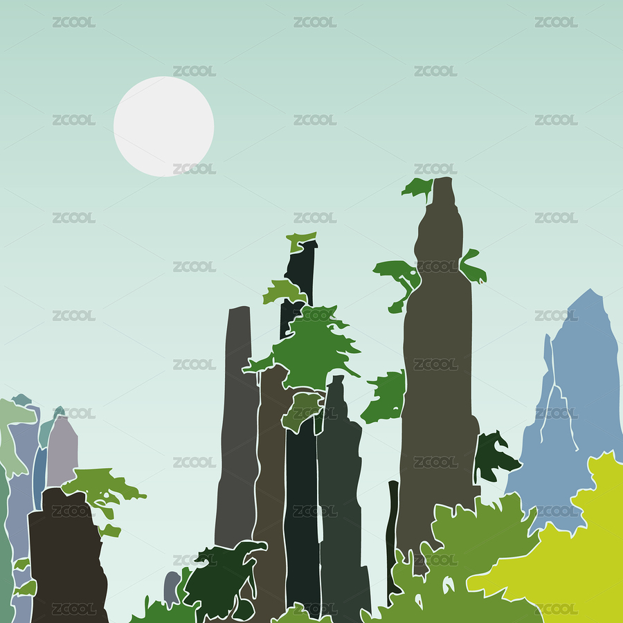 武陵源玉笔峰 古松 孤峰 风景矢量剪影（主预览-4323497） - 未分类 - 站酷设计师猎意品牌设计原创素材 - 站酷ZCOOL