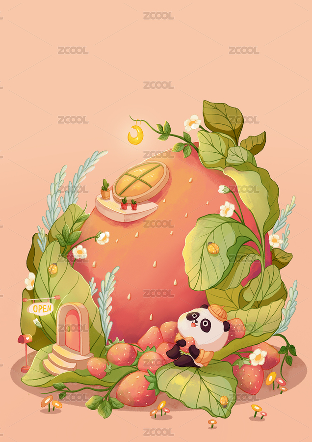 可愛熊貓草莓小屋插畫（主預(yù)覽-1732164） - 未分類 - 站酷設(shè)計(jì)師MuYi是沐一原創(chuàng)素材 - 站酷ZCOOL