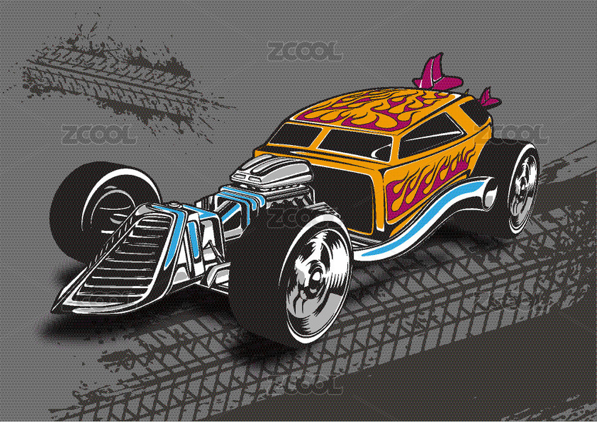 卡通復古橙色老爺車服裝圖案（主預覽-11223902） - 未分類 - 站酷設計師huarong666原創(chuàng)素材 - 站酷ZCOOL