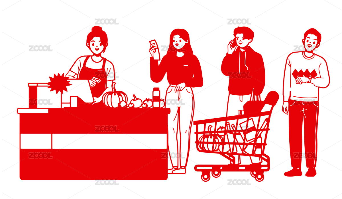 剪纸风格在超市购买商品排队结账的人群（主预览-8828561） - 未分类 - 站酷设计师晚风在画画原创素材 - 站酷ZCOOL