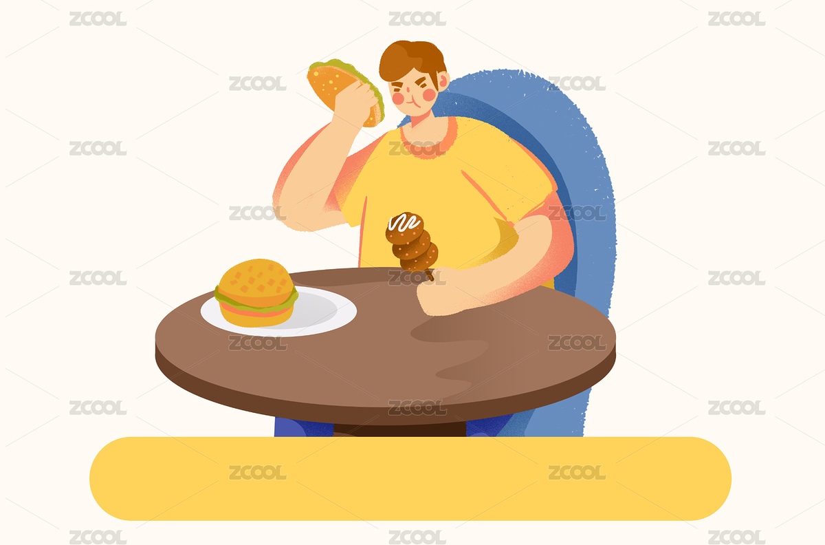 卡通手绘胖子吃汉堡插画（主预览-2587097） - 未分类 - 站酷设计师华仔DAOHUA原创素材 - 站酷ZCOOL