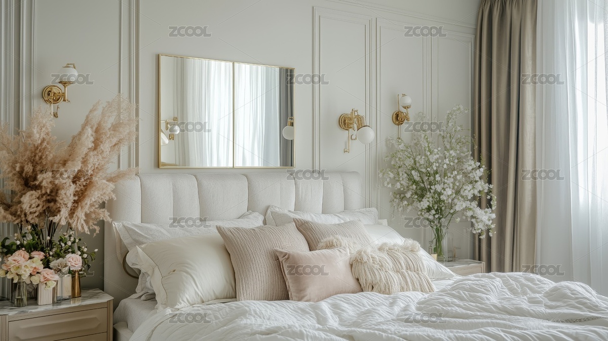 清新明亮歐式輕奢臥室裝飾裝修3D立體插畫（主預(yù)覽-3861131） - 未分類 - 站酷設(shè)計師亂畫的示綺原創(chuàng)素材 - 站酷ZCOOL