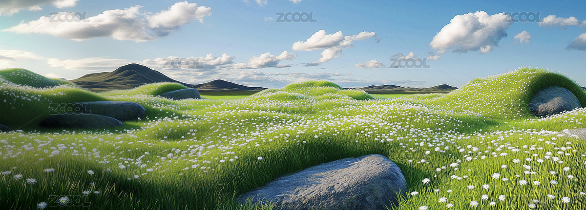 寧靜自然綠色草地天空場景（主預覽-2984410） - 未分類 - 站酷設計師之一丶Design原創(chuàng)素材 - 站酷ZCOOL