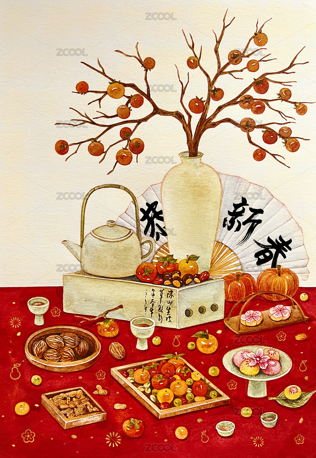 新年除夕圍爐煮茶年貨插畫（主預(yù)覽-6201101） - 未分類 - 站酷設(shè)計師Fei先生原創(chuàng)素材 - 站酷ZCOOL