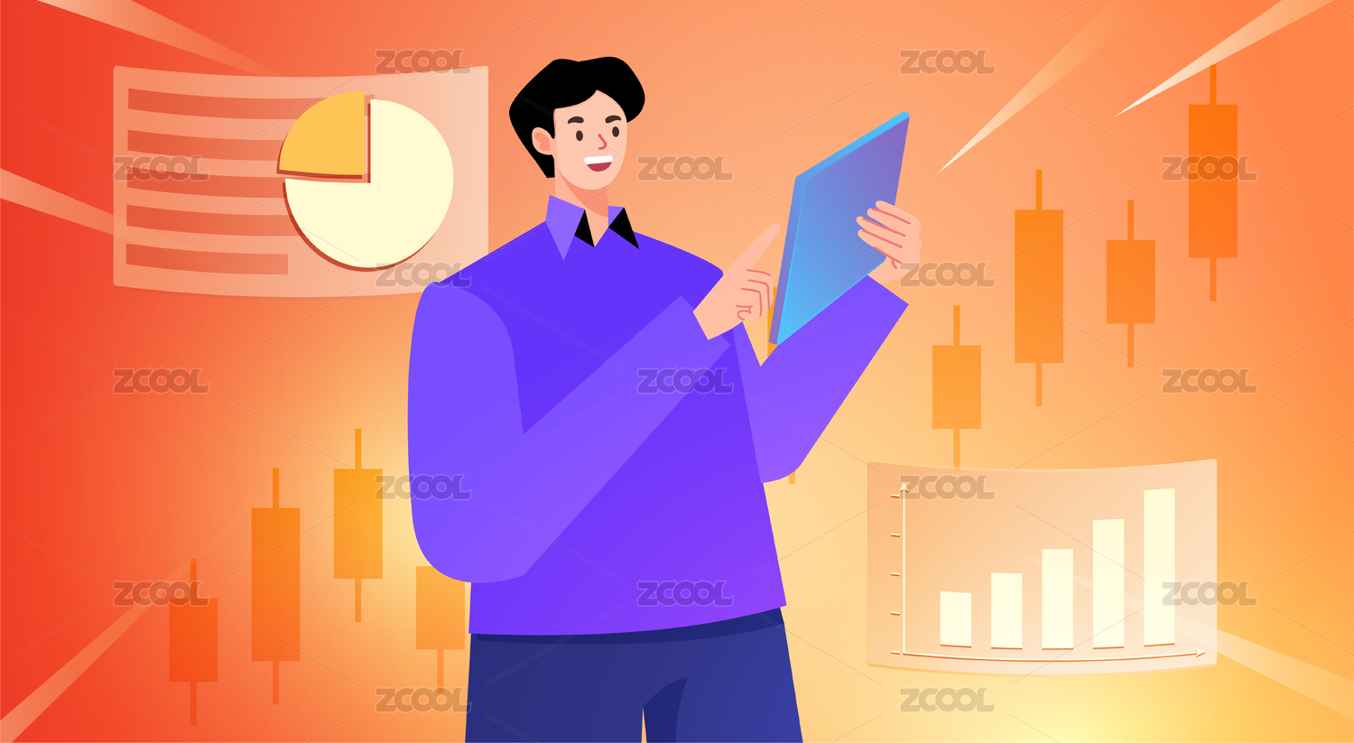 金融人物电子科技信息图表插画