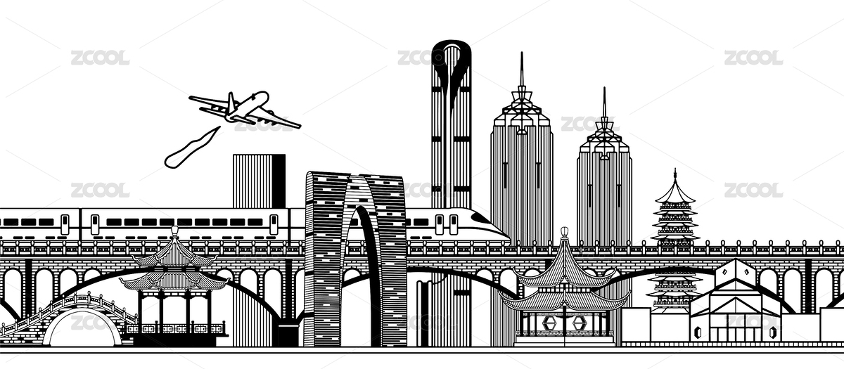 江苏苏州城市地标建筑线条插画（主预览-7696707） - 未分类 - 站酷设计师晚风在画画原创素材 - 站酷ZCOOL