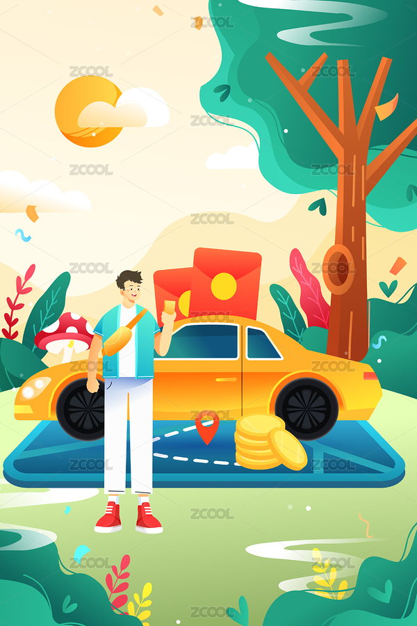 卡通春季汽車出行紅包活動(dòng)矢量背景插畫（主預(yù)覽-7395652） - 未分類 - 站酷設(shè)計(jì)師keeein原創(chuàng)素材 - 站酷ZCOOL