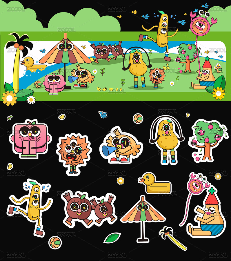 可爱水果们们在草原夏令营插画（主预览-694954） - 未分类 - 站酷设计师SWEETJOY原创素材 - 站酷ZCOOL