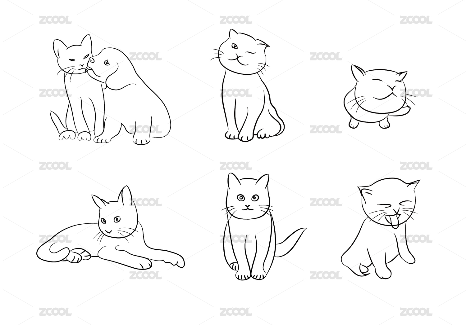 线描猫狗形态