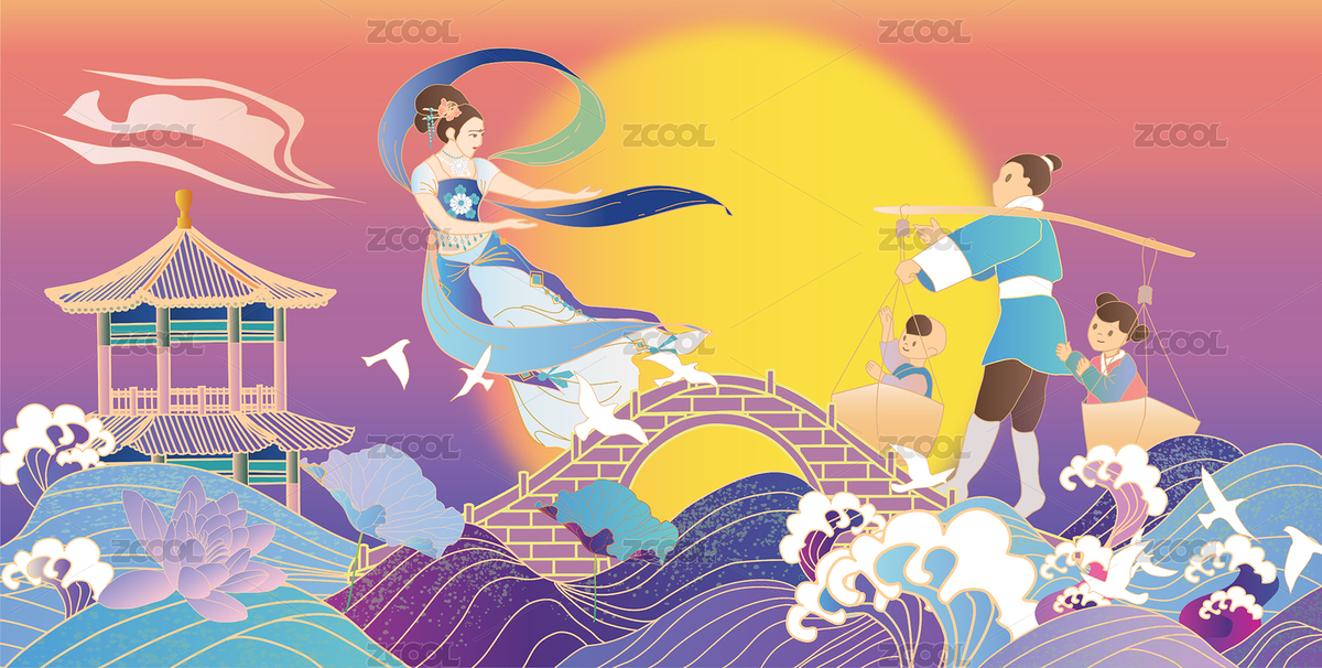 七夕海上明月牛郎织女儿女鹊桥相会横版无字（主预览-6499977） - 未分类 - 站酷设计师Connie康妮原创素材 - 站酷ZCOOL