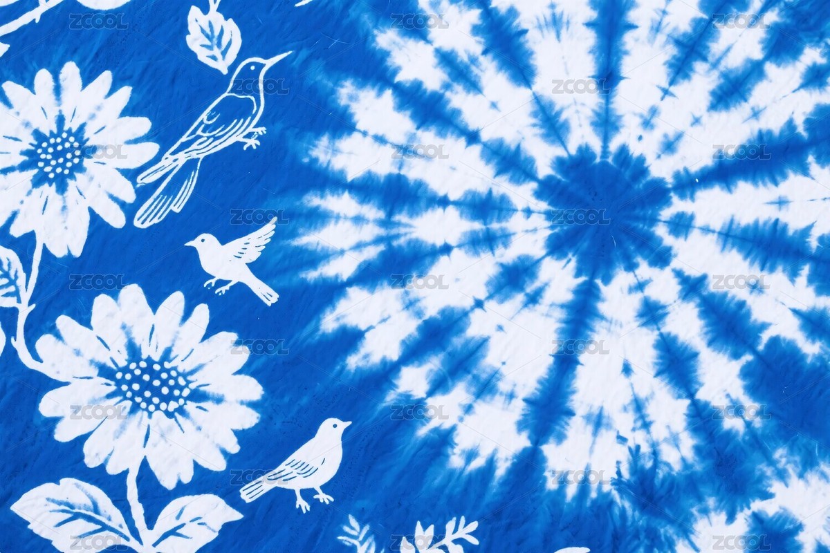 藍白扎染風花鳥圖案背景（主預覽-11772421） - 未分類 - 站酷設(shè)計師未來科技視覺原創(chuàng)素材 - 站酷ZCOOL