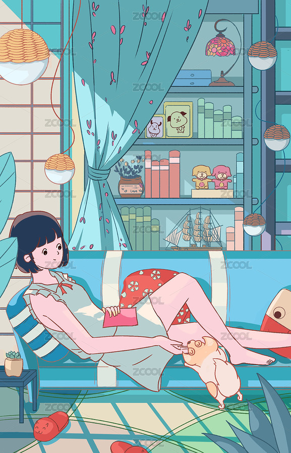 小清新人物日常生活室內(nèi)插畫(huà)（主預(yù)覽-6625526） - 未分類 - 站酷設(shè)計(jì)師半調(diào)小鑰原創(chuàng)素材 - 站酷ZCOOL
