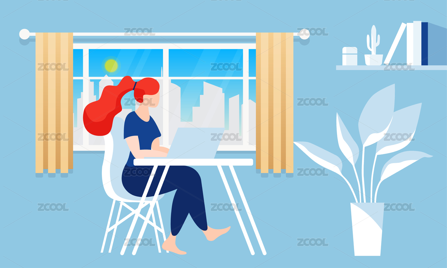 Vector Business Illustration, Home And Office Work Scene